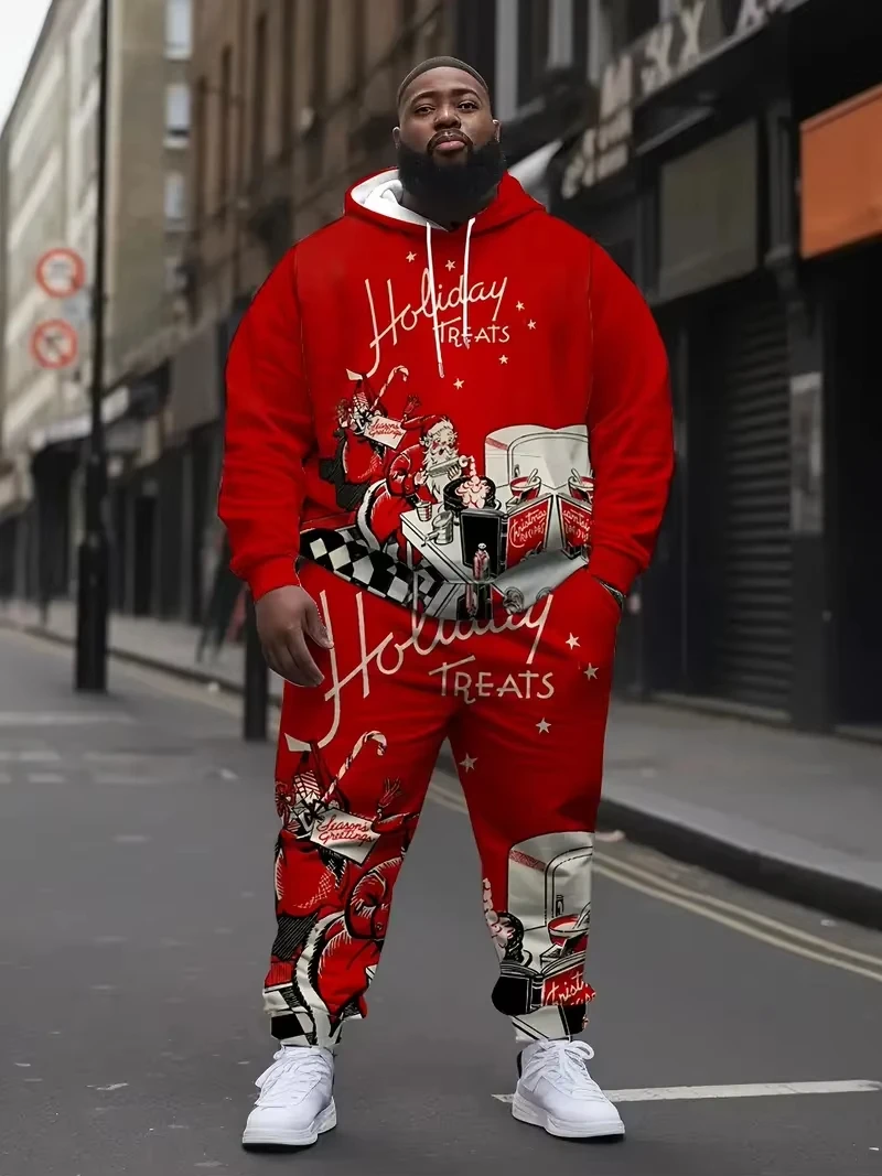 Conjuntos de sudaderas con capucha con estampado divertido de Papá Noel para hombre, conjunto de 2 piezas de manga larga con personalidad creativa a la moda, ropa para exteriores de otoño e invierno