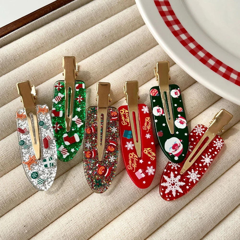 Fashion Christmas Element Duckbill Hairpins Cute Elk Candy Snowflake Santa Claus Printing Hair Clip Accessory Y2K Gift Props
