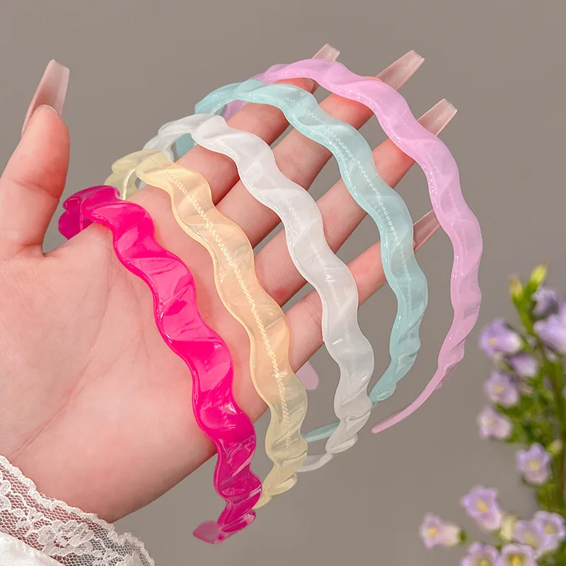 New Jelly Color Hairband Hot Girls Summer Hair Hoop Headband For Women Sweet Wave Anti-Slip Bezel Headbands Temperament Headwear