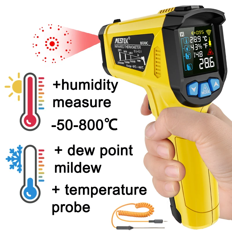 

Adeamestek Non-contact Pyrometer 600 800 c Industrial Digital Infrared Thermometer Food High Temperature Meter Ir Sensor Termome