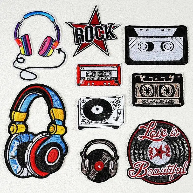 

Fashion instrument guitar Iron On Patches embroidered badge DIY music enthusiast backpack hat decoration accessories