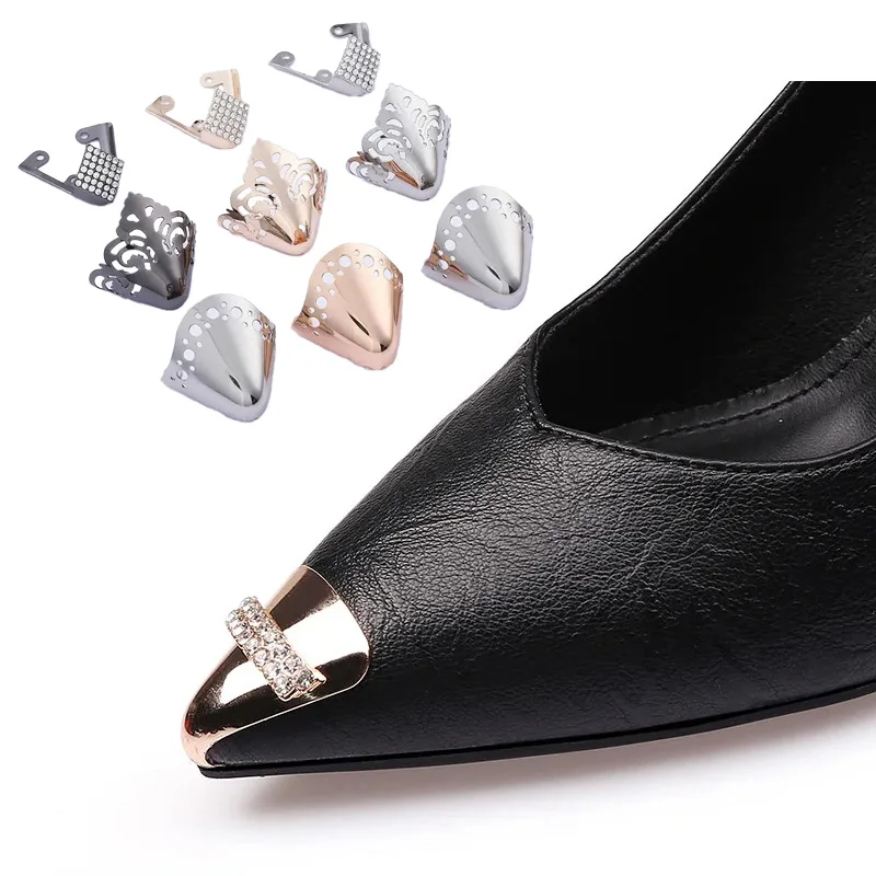 2pcs Women's High Heel Shoe Caps Metal Toe Maintenance Anti Kick Decorative Leather Shoes Point Protector Luxury Diamond