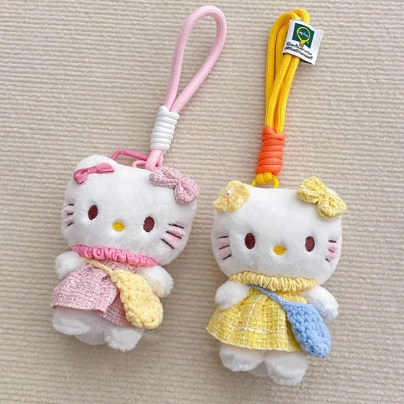 Kawaii Sanrio Hello Kitty Pluszowy brelok do kluczy Tkactwo Lina Klamra Pluszowa lalka Torba Wisiorek Dziewczęcy Telefon komórkowy Wisząca ozdoba Prezenty