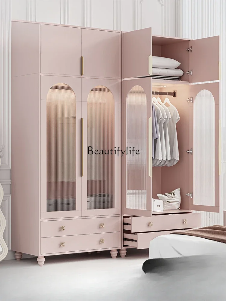 

French wardrobe with light glass door size apartment pink high cabinet