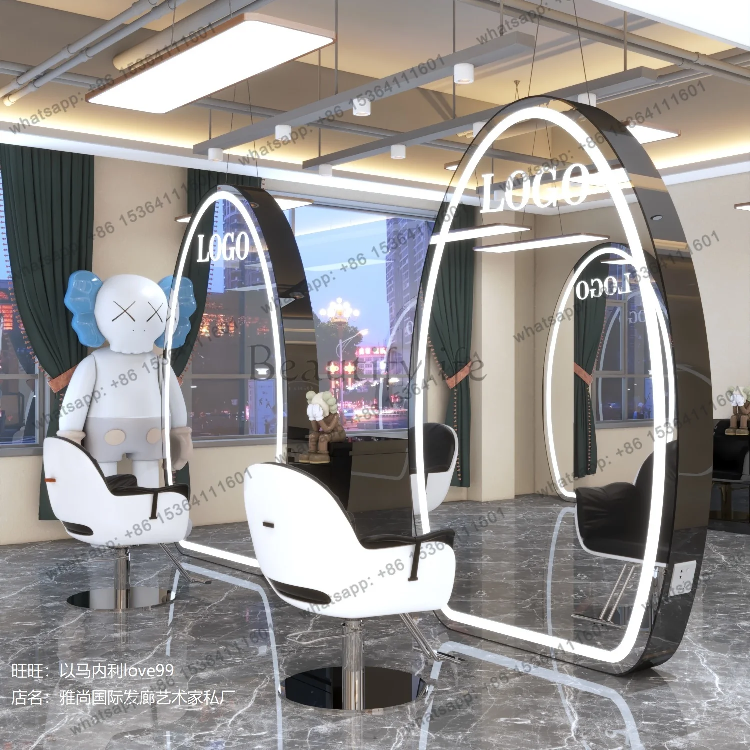 Internet celebrity barber shop mirror table  full-body mirror stainless steel hairdresser mirror hair salon special