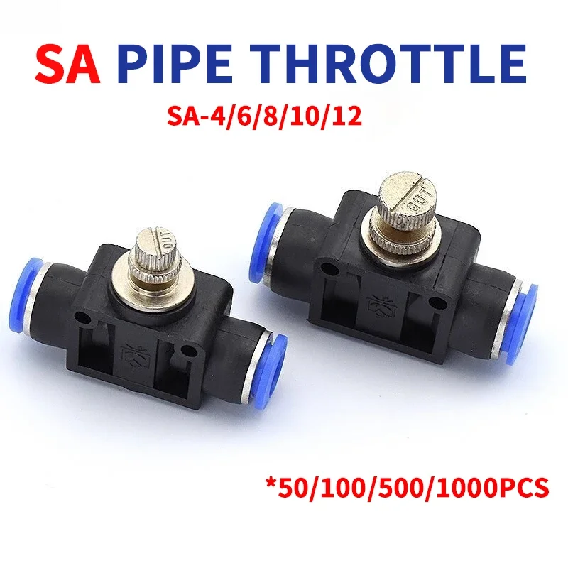 

20/50/100 Pcs Throttle Valve PA SA 4-12mm Air Flow Speed Control Valve Quick Plug Joint of Pneumatic Pipe Push in Fittings