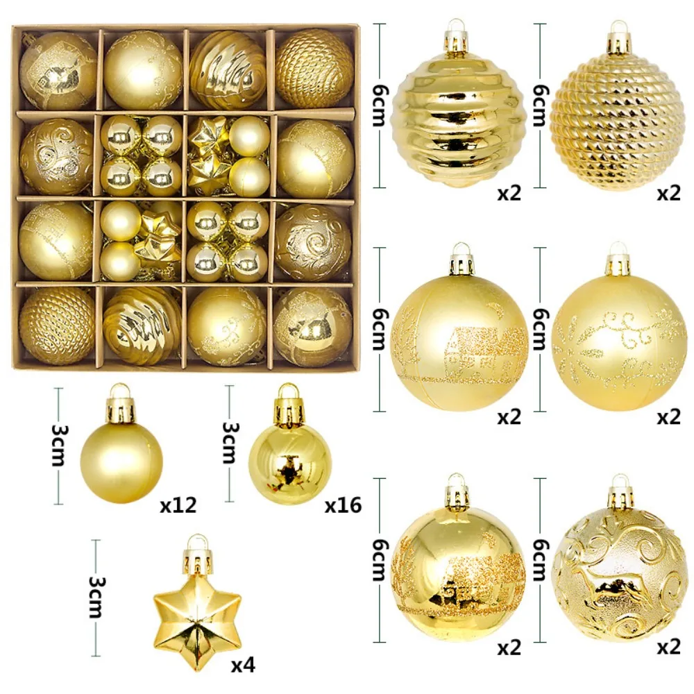 

44PCS Fashion Plastic Christmas Ball Set 10 Colors Suspensable Xmas Ornament Ball 3-6cm Xmas Baubles Party