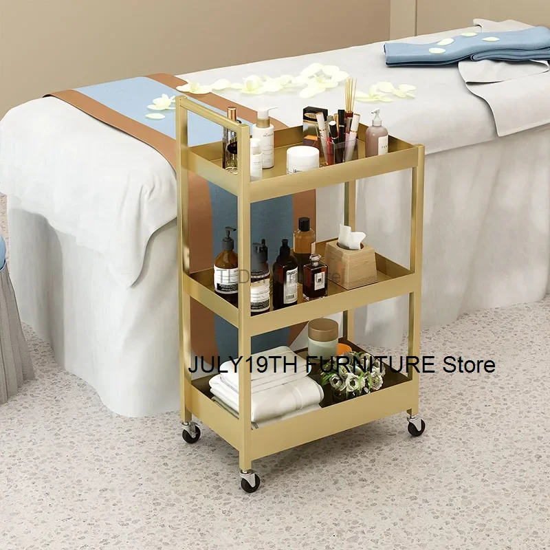 Home Salon Furniture Golden Iron Art Salon Trolleys Light Luxury Beauty Salon Tool Trolley with Wheels Minimalist Storage Rack A