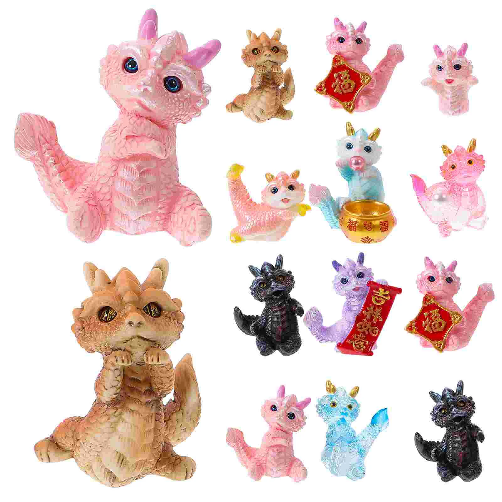 12pcs Year of Dragon Cartoon Zodiac Dragon Figurine Resin DIY Mini Dragon Decoration(Mixed Style) dragon figurines