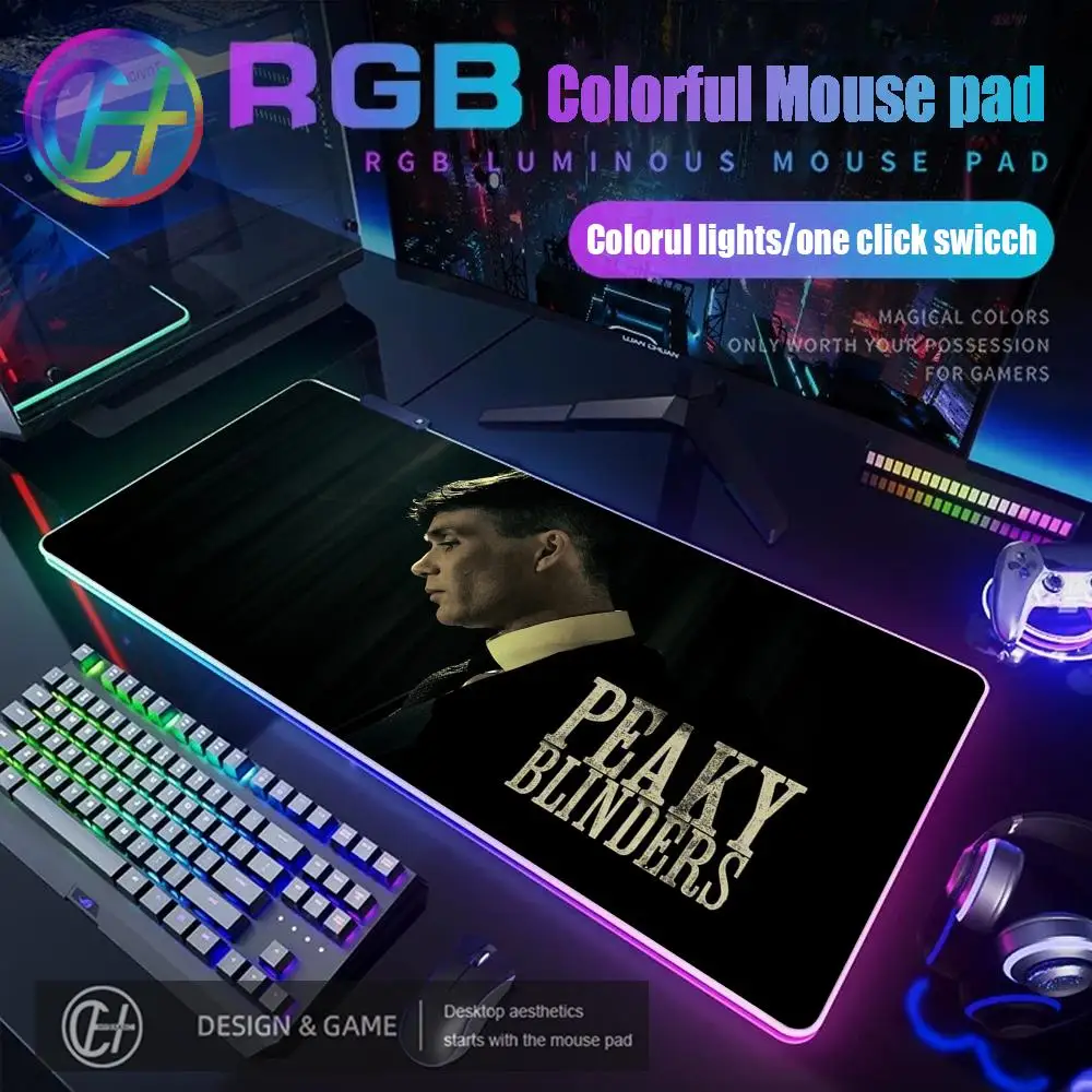 90x40cm New HYBXAXC Mouse Pad P-PeakyS B-Blinders RGB Gaming Mouse Pad Desk Mat HD Gamer Large LED Light XXL Mouse Pad
