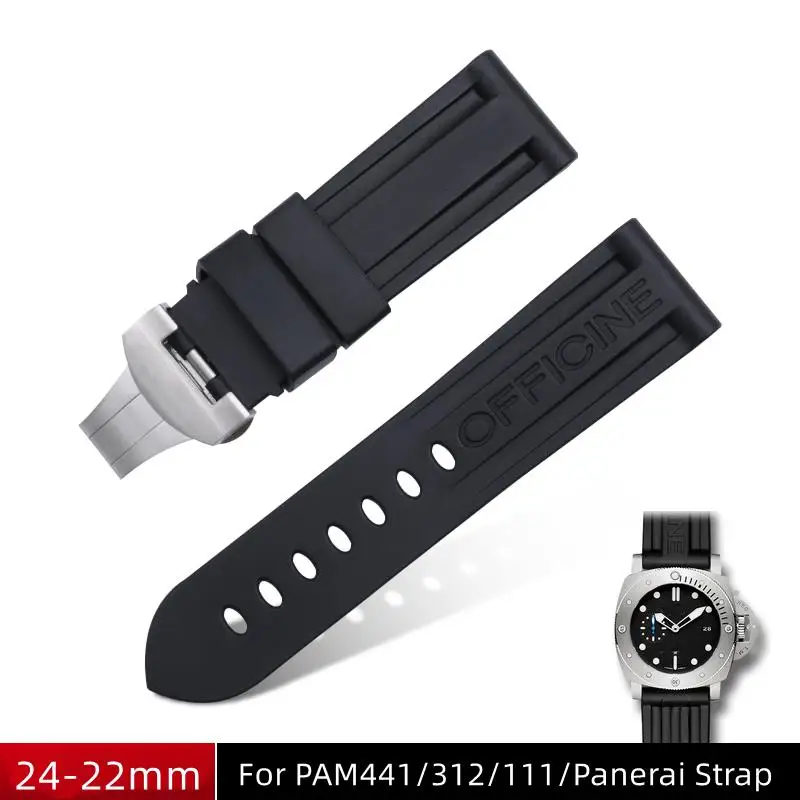 

MAISITU 24mm Black Top Grade Quality Soft Fluoro Rubber Watch Band Folding Buckle For Panerai Strap PAM441/111 Wristband For