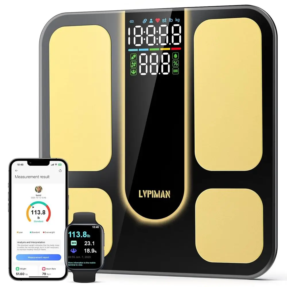 

High Precision 25-Feature Body Composition Scale: Weight, BMI, Muscle Mass & More, Syncs with App, 402lb Capacity