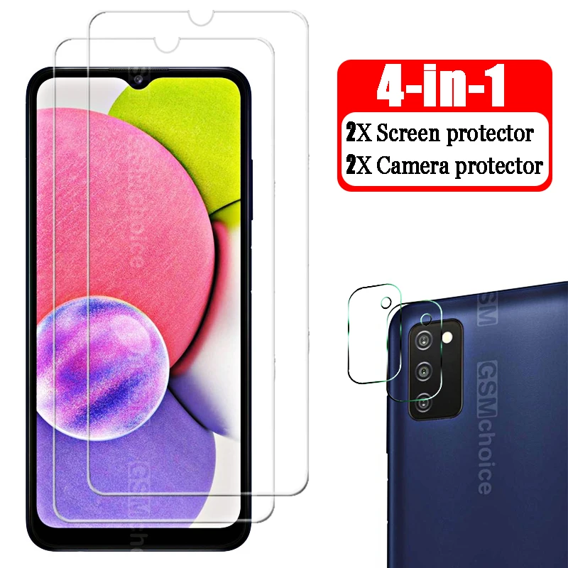 4in1 Protective Camera Lens for Samsung Galaxy A03s SM-A037F Screen Protector for Samsung A 03 S 03s 6.5" Full Transparent Glass