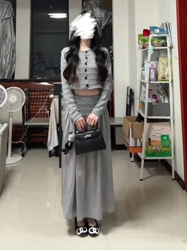 

Модный вязаный женский комплект Long Sve, утягивающая юбка с высокой талией, удобная посадка, корейская зимняя повседневная одежда