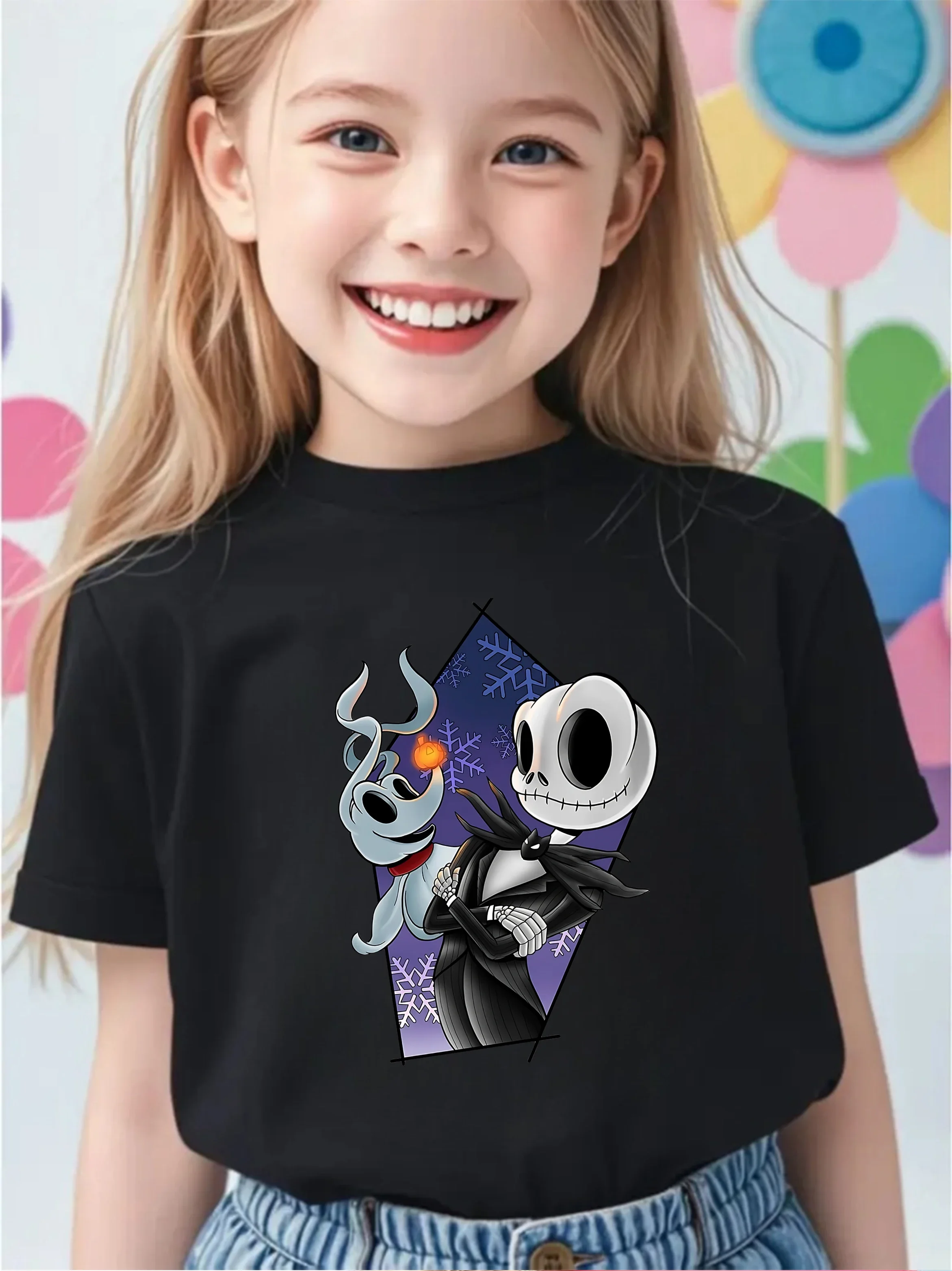 

Hot Fashion The Nightmare Before Christmas Crew Neck Tshirt 2026 3-14Y Summer Boys Girls Cute Kawaii Cartoon Street Outdoor