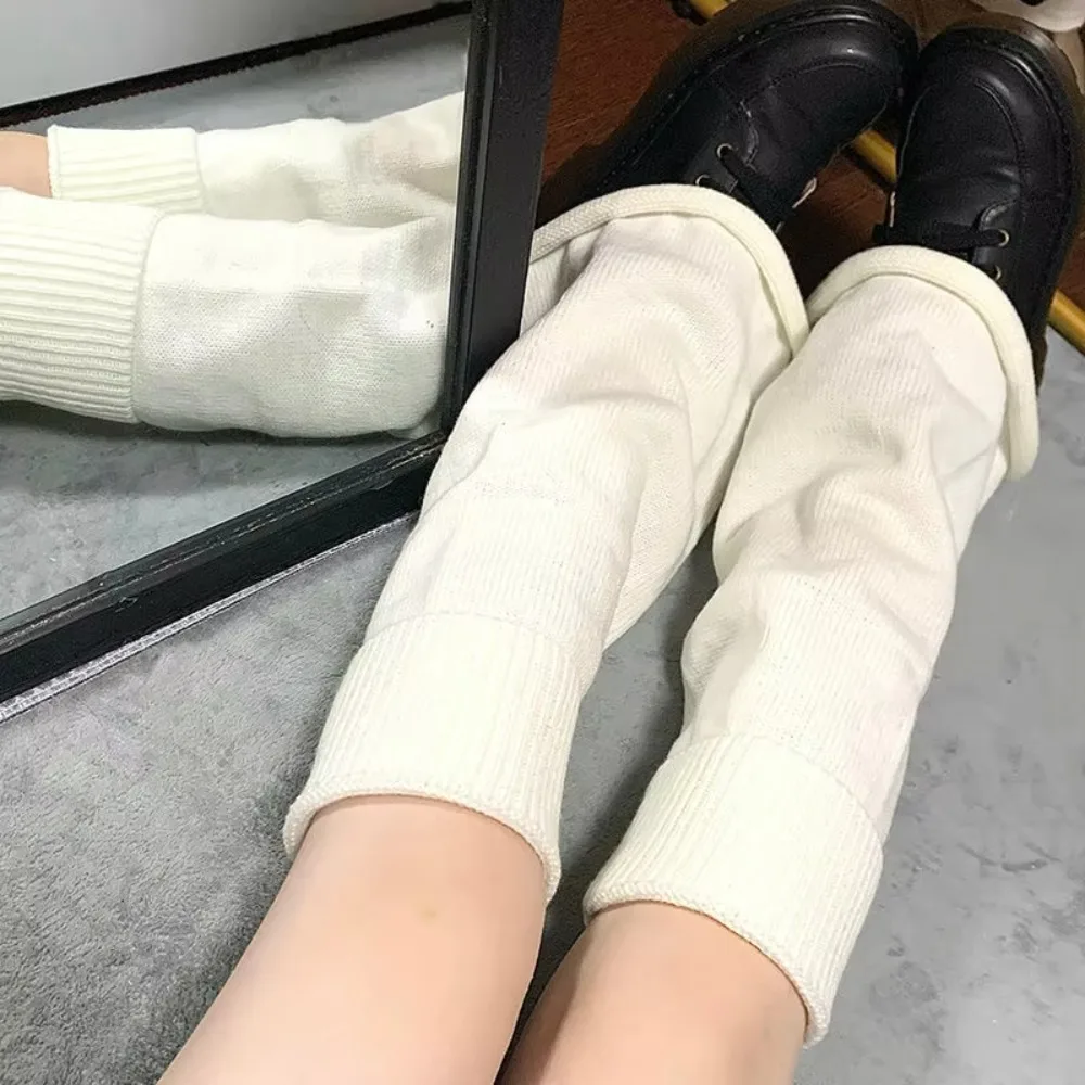 1 pair New Flared Hem Leg Warmers Solid Color Stretchy Boot Covers Wide Cut Uniform Socks Winter Season