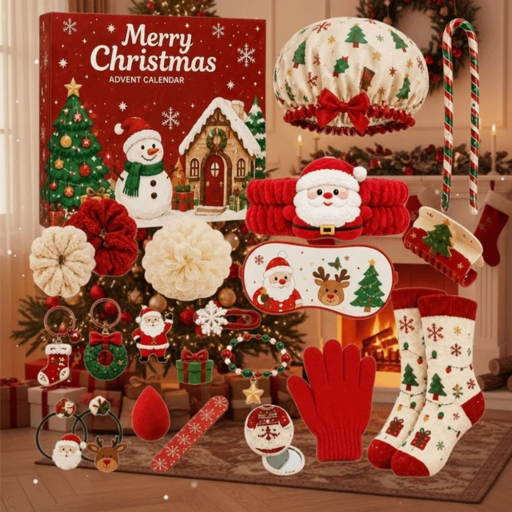 24Pcs Disassembly Gift Christmas Advent Calendar Box Girls Hair Accessories Jewelry Suit Christmas Gift Kit Box Surprise