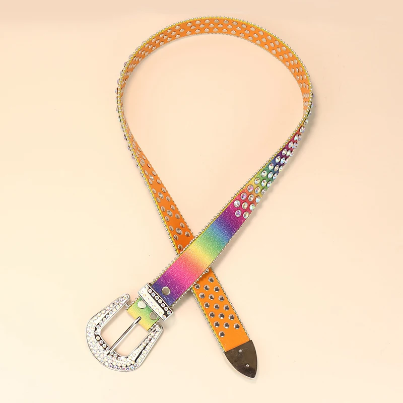 men\'s fashion diamond studded belts rainbow soft leather rhinestone belt stage nightclub womens stylish waistband designer leash