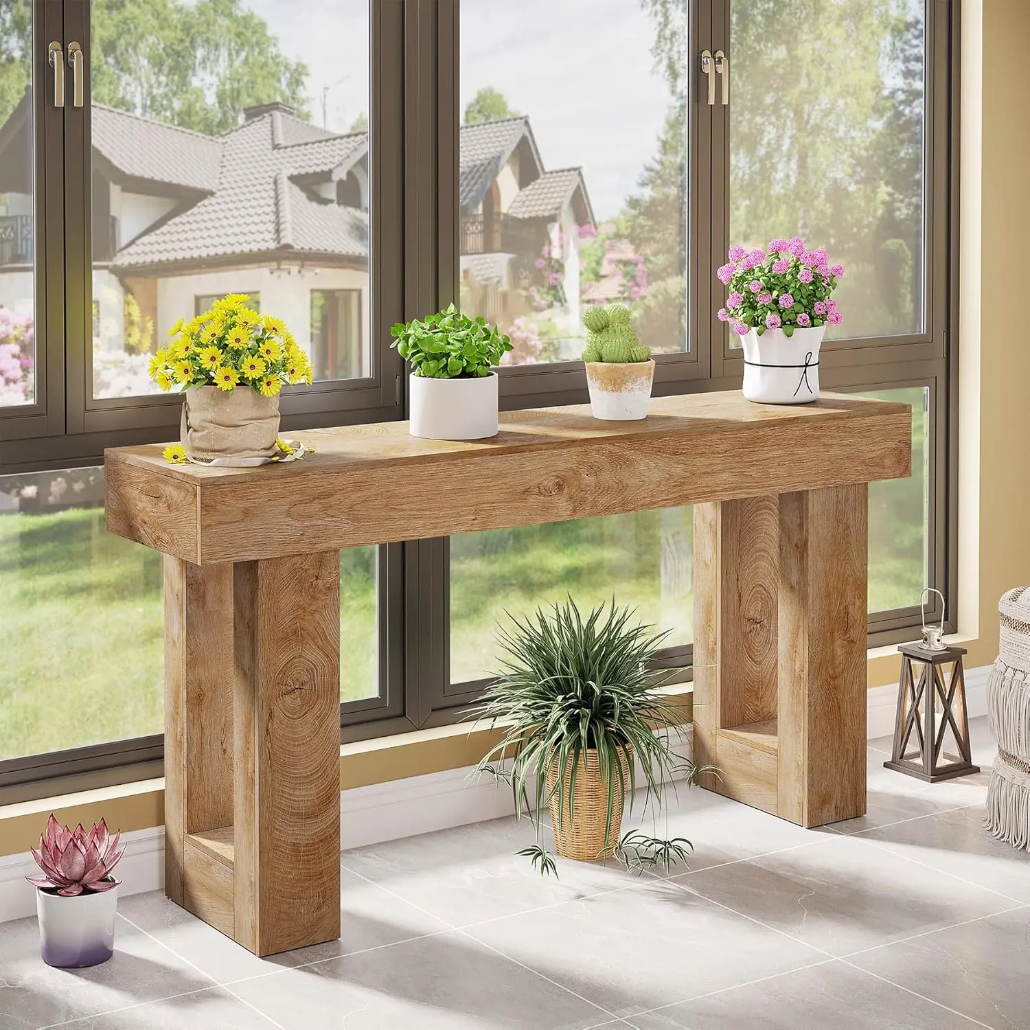 63-Inch Long Console Table, Wooden Rectangular Sofa Table Behind The Couch, Farmhouse Entryway Table for Entrance, Hallway, Livi