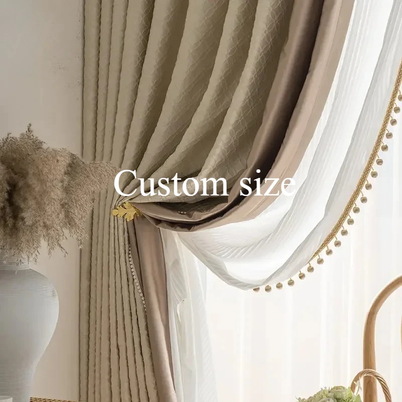 

Custom Size Fashion Luxury French Cream Light Embossed Simple Curtains for Living Room Bedroom Dining