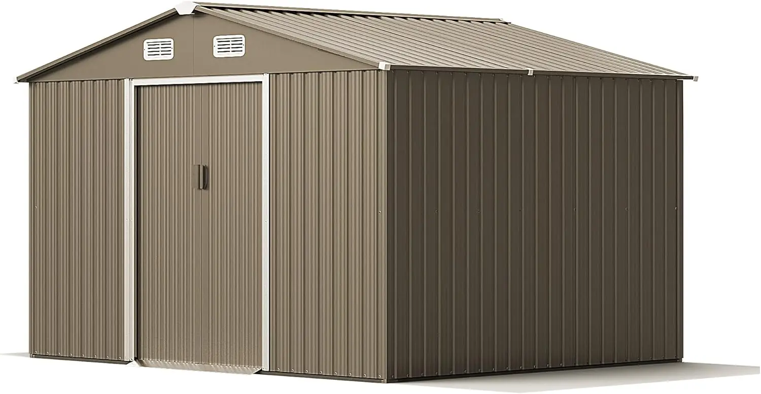 10FT x 8FT Metal Storage Shed for Outdoor with Design of Lockable Slide Doors and Air Vent, Tiny House Utility and Tool