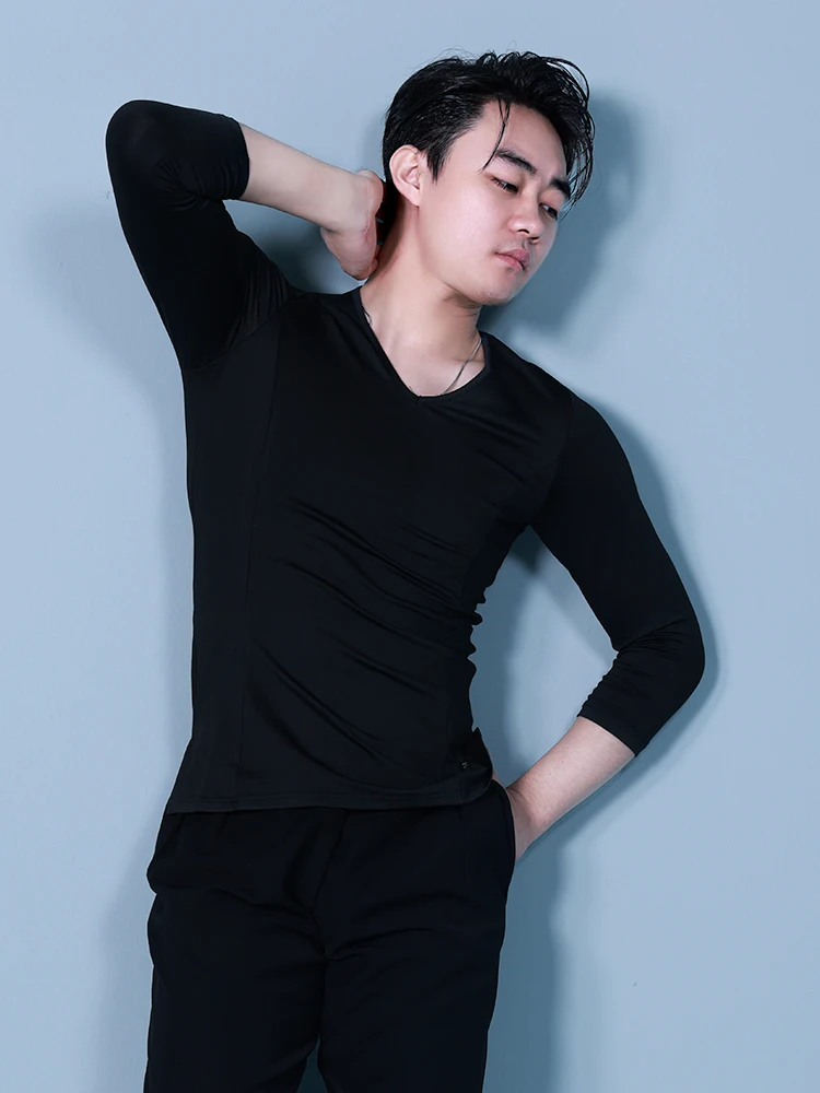 

Индивидуальный мужской костюм для латинских современных танцев для взрослых, профессиональный костюм для соревнований, топ с короткими рукавами и длинными рукавами, тренировочное выступление