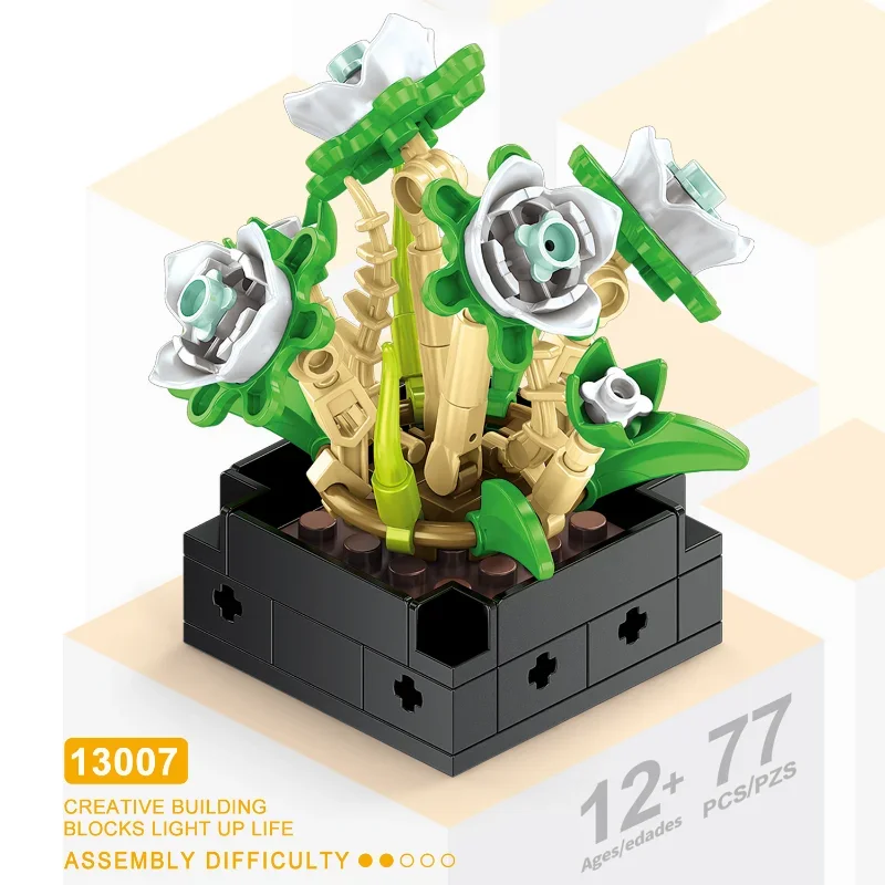 MOC Blume Sukkulenten Topf Modell Baustein DIY Ewige Bouquet Hause Schreibtisch Pflanze Dekor Ziegel Mädchen Geschenk Kinder Junge Geschenk Spielzeug