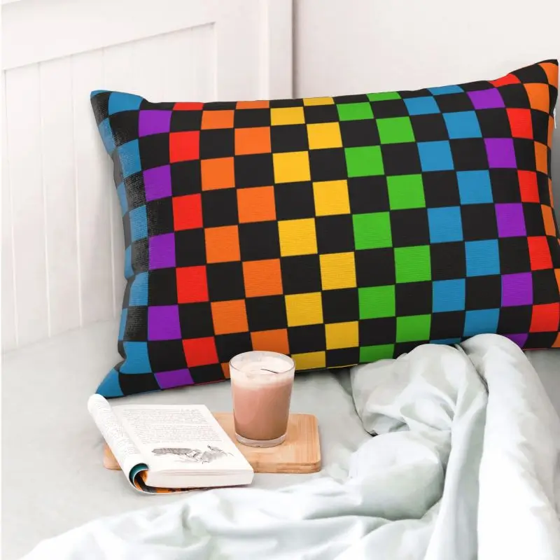 Custom Rainbow Checkerboard Checked Pattern Cushion Cover 75cm x 50cm Soft Throw Pillow Case for Bed Sofa Rectangle Pillowcase