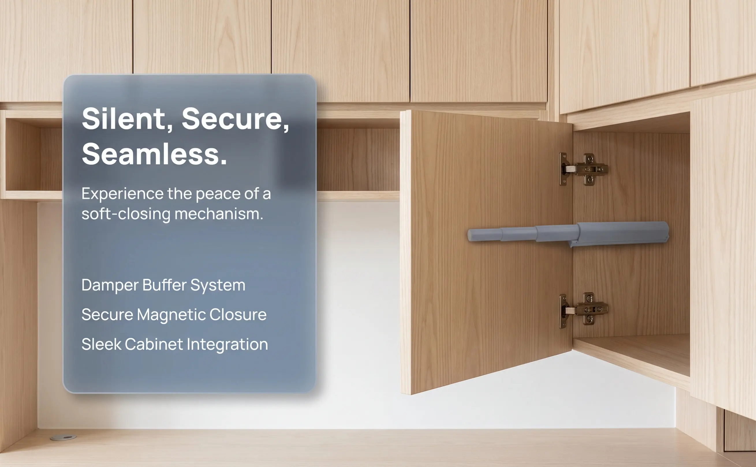5pcs Touch-Open Cabinet Door Hinges with Soft-Closing Damper, Rebound Buffer & Magnet for Home/Office/Workshop