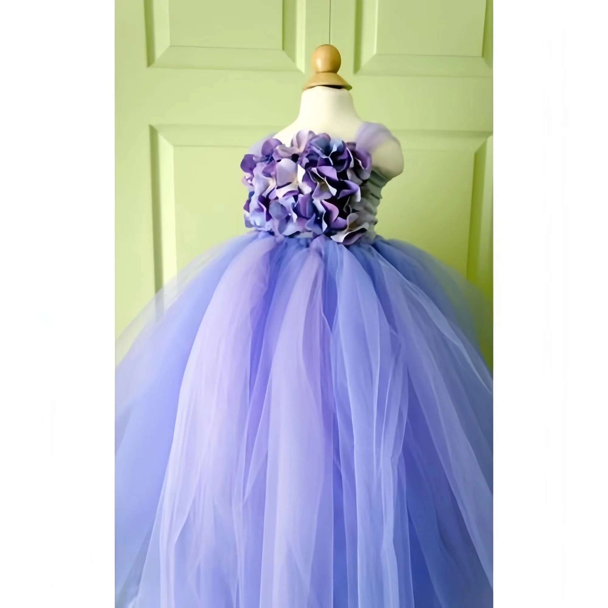 Girls Flower Petals Tutu Dress Baby Crochet Tulle Dress with Headband Kids Birthday Christmas Party Costume Evening Dresse