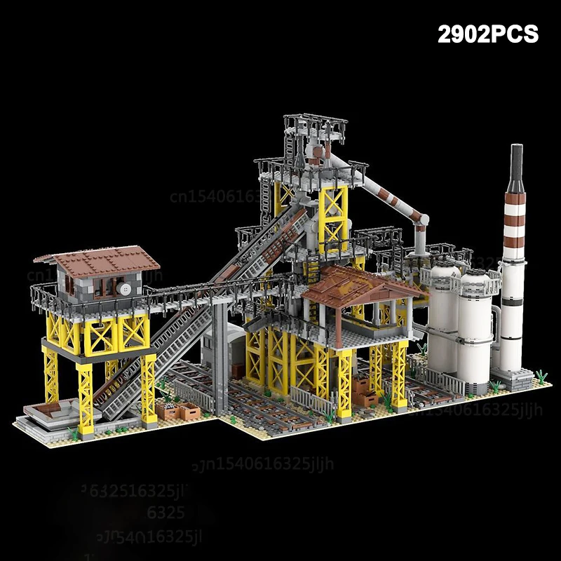 

Film Scene Architecture MOC Building Blocks City Train Station Blast Furnace Model Assemble Technology Bricks Creative Toys Puzz