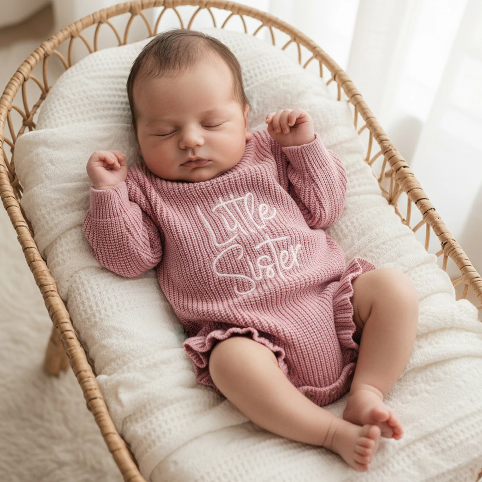 Baby Girl Sweater Romper Long Sleeve Round Neck Letter Embroidery Knitted Bodysuit Fall Winter Knitwear Outfit