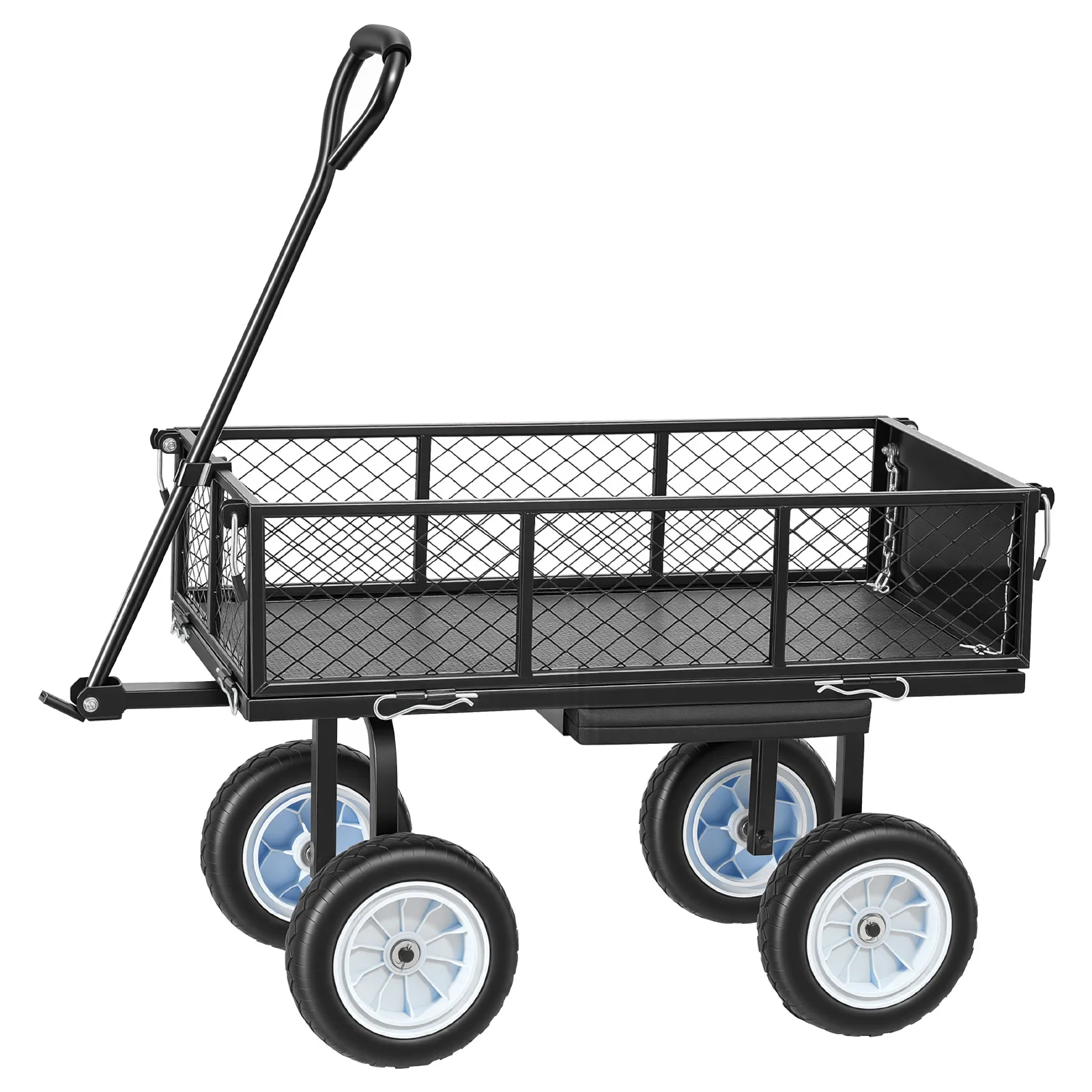 Garden Cart with Seat, 500 LBS, Rolling Steel Garden Work Seat with Wheels, Heavy-Duty Gardening Stool, Outdoor Yard Wagon, Patio, Backyard, Black, Featuring Tool Tray & Adjustable Handle