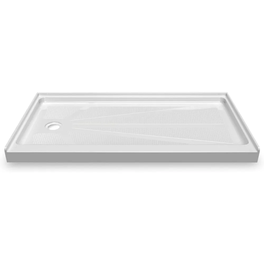 60 in x 36 in.Single Threshold Shower Base Left Drain Shower pan with Slip Resistant Textured Surface, White Acrylic Shower Base