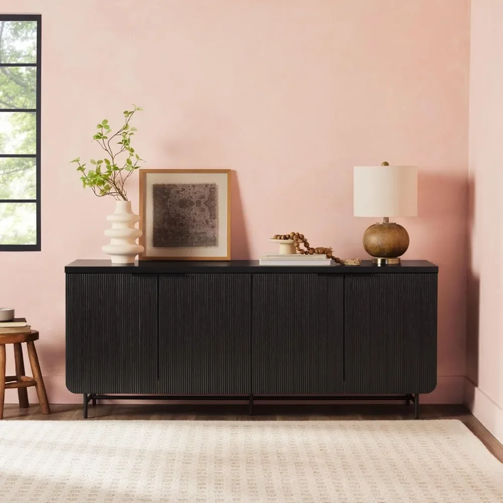 Scandinavian Grooved 4-Door Sideboard, 69 Inch