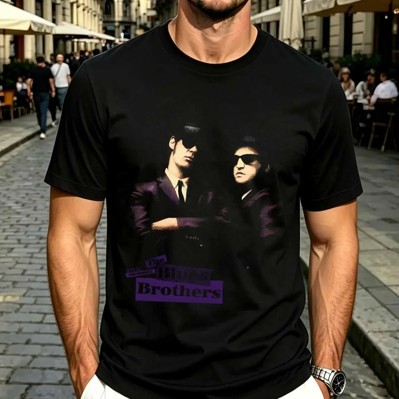 washed T Shirt Blues Brothers Men's Jake Elwood Bros Faded Halftone Classic Comedy Movie Belushi and Aykroyd Band vintage