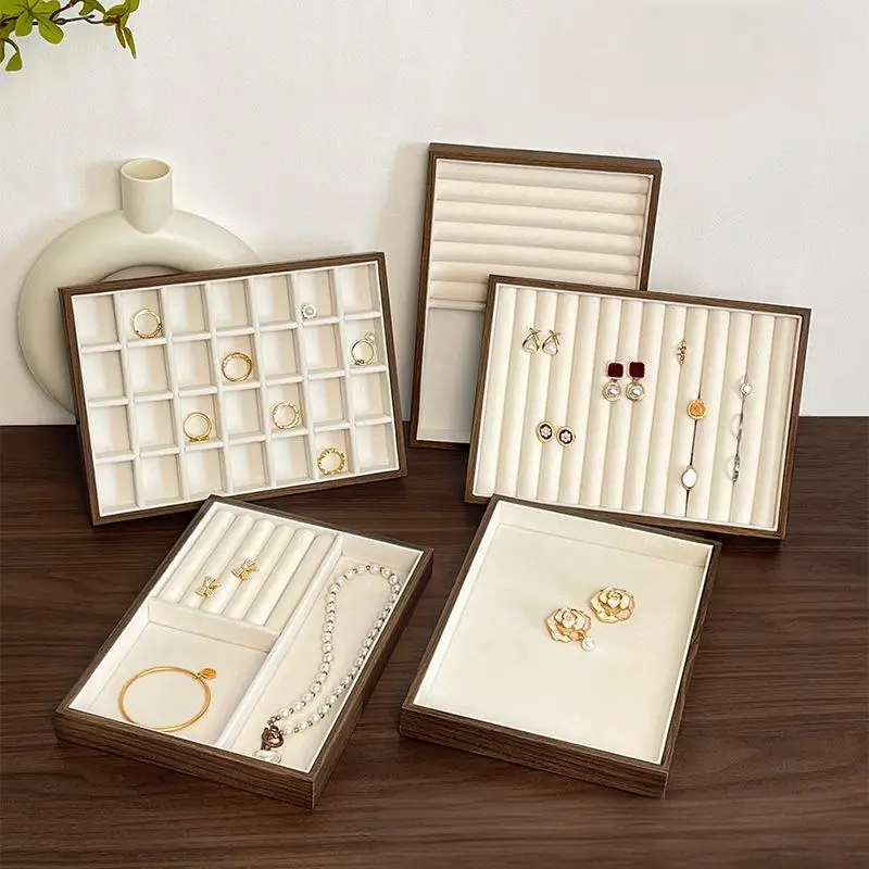 

Walnut Wood Grain Jewelry Display Tray, Retro-Style Earrings, Rings, Necklace And Pendant Storage Tray