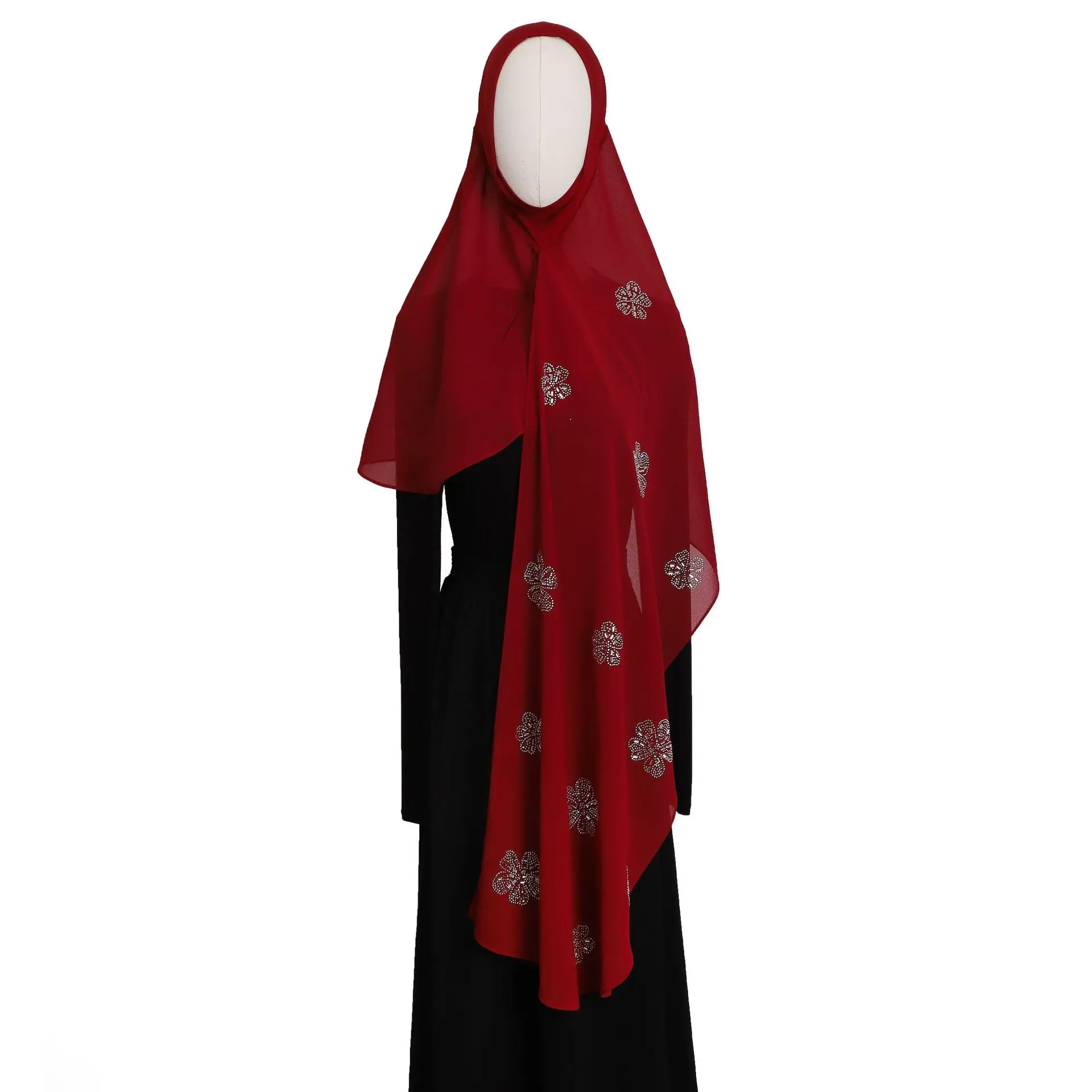 Ramadan Chiffon Hijab Frauen Blume Strass Schal Instant Muslimischen Gebet Khimar Amira Kopf Wrap Cap Elegante Islam Religiöse Neue
