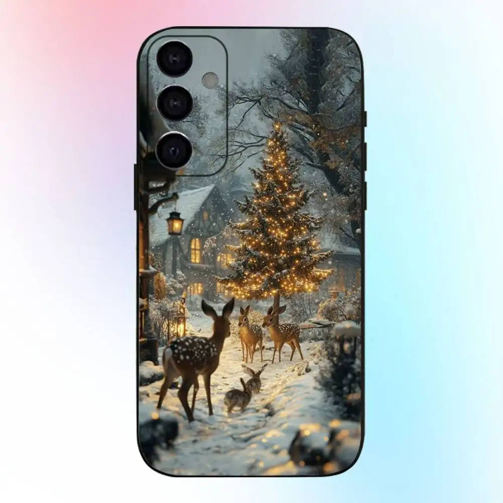 حافظة هاتف شتوية جميلة للثلج لهاتف سامسونج جالاكسي A73، A72، A71، A70، A53، A52، A51، غطاء أسود ناعم آخر