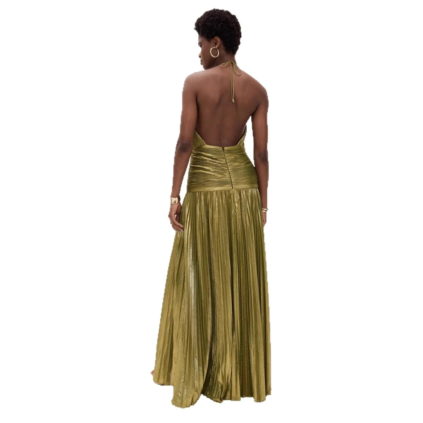Elegant Party Dress Sleeveless Long Dresses Pleated Slit Maxi Dress High Slit Wrap Front Evening Dress for Wedding Guest Prom view 4
