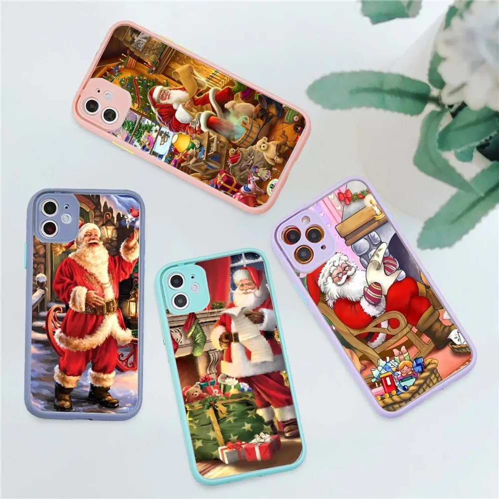 

Christmas Santa Claus Mousepad for iPhone 14 11 12 13 Mini Pro Max 8 7 Plus X XR XS MAX Translucent Matte Cover