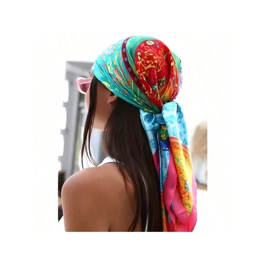 

Multi-color optional 90-color diced large square scarf retro printed silk scarf women's versatile shawl headscarf spring thin cross-border new