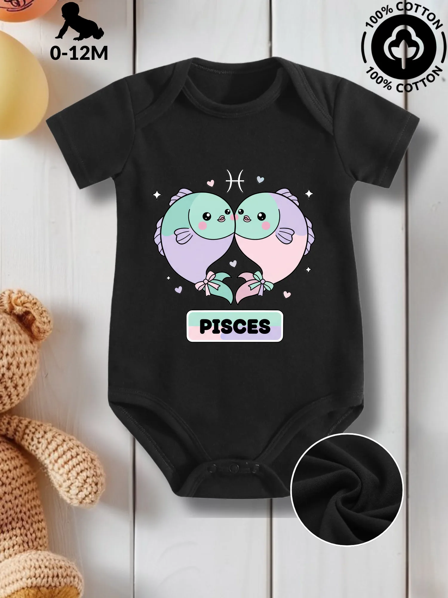 

Pisces Fishes Unisex Baby Crawling Suit, Pure Cotton Skin Care Onesie, All-Season Wear Black Bodysuit 190GSM