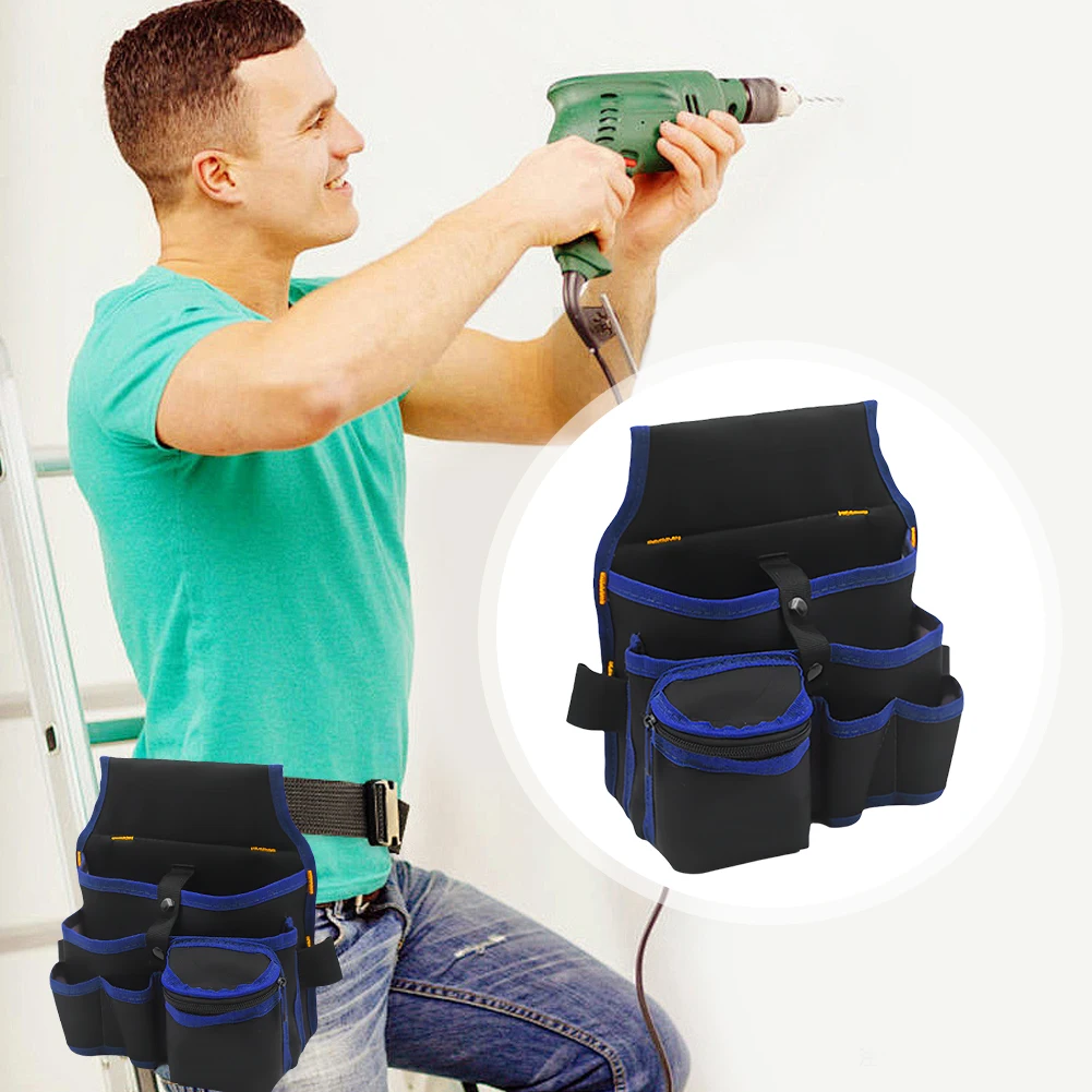 Electrician Tool Pouch Adjustable Buckle Tool Belt Pouches Multi-Pocket Organizer for Construction Maintenance DIY Tools
