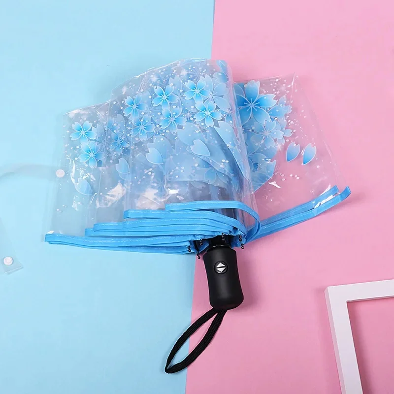 ombrello con fiori di sakura trasparente -  pieghevole,  automatico , nylon - immagine 16