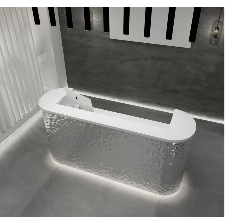 Water ripple stainless steel bar counter Small clothing store checkout page Simple modern beauty salon Reception
