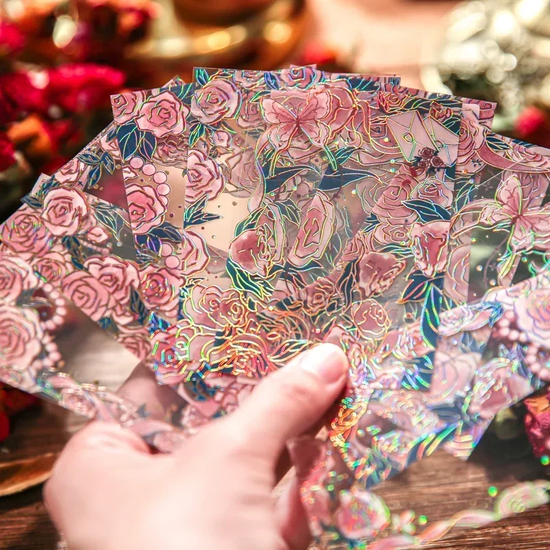 12Sheets Rose Card Stickers literary Flowers Material Base Decoration Package Border Supplies Scrapbook Cut 95*65MM