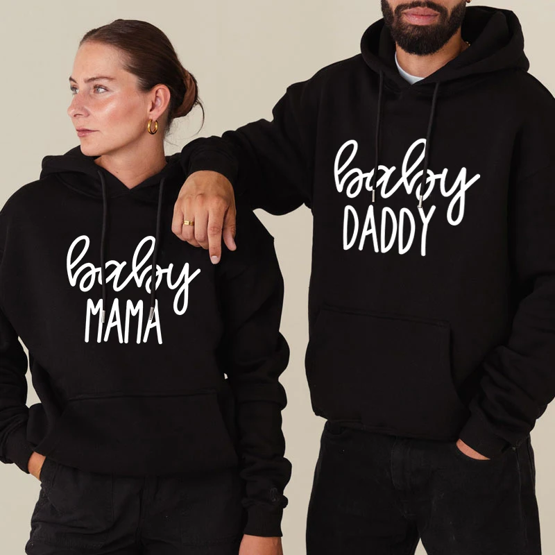 Baby Daddy Baby Mama Print Couple's Clothing Wife Husband Baby Reveal Classic Hoodies Matching Couples Autumn Sweatshirt Hoodie