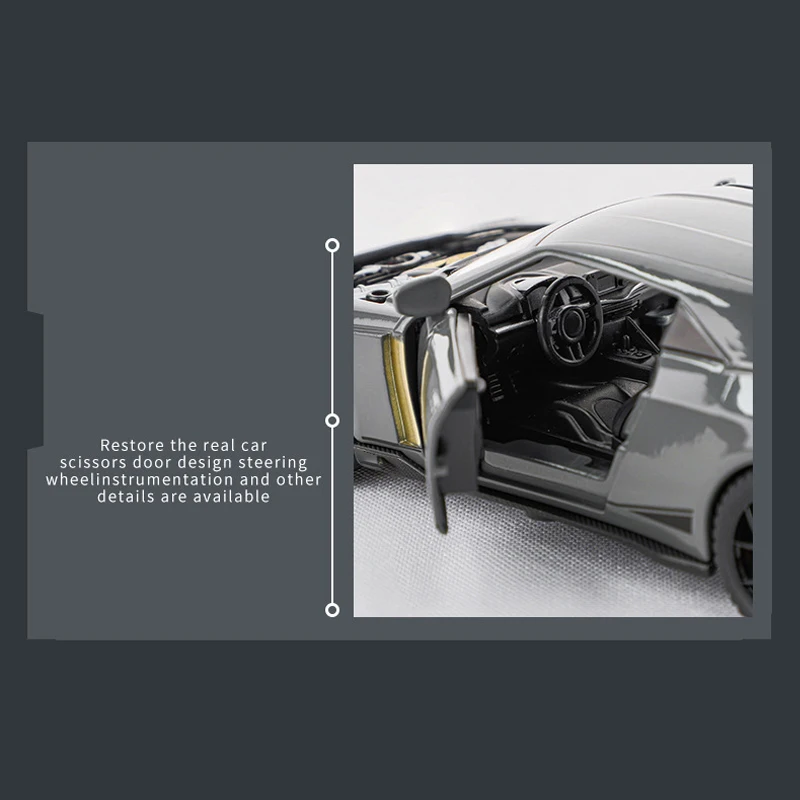 1:32 Niaasn GTR 50 Alloy Sports Car Diecast Metal Model Symulacja dźwięku i światła Zabawka Miniaturowy model wyświetlacza Prezent dla dzieci