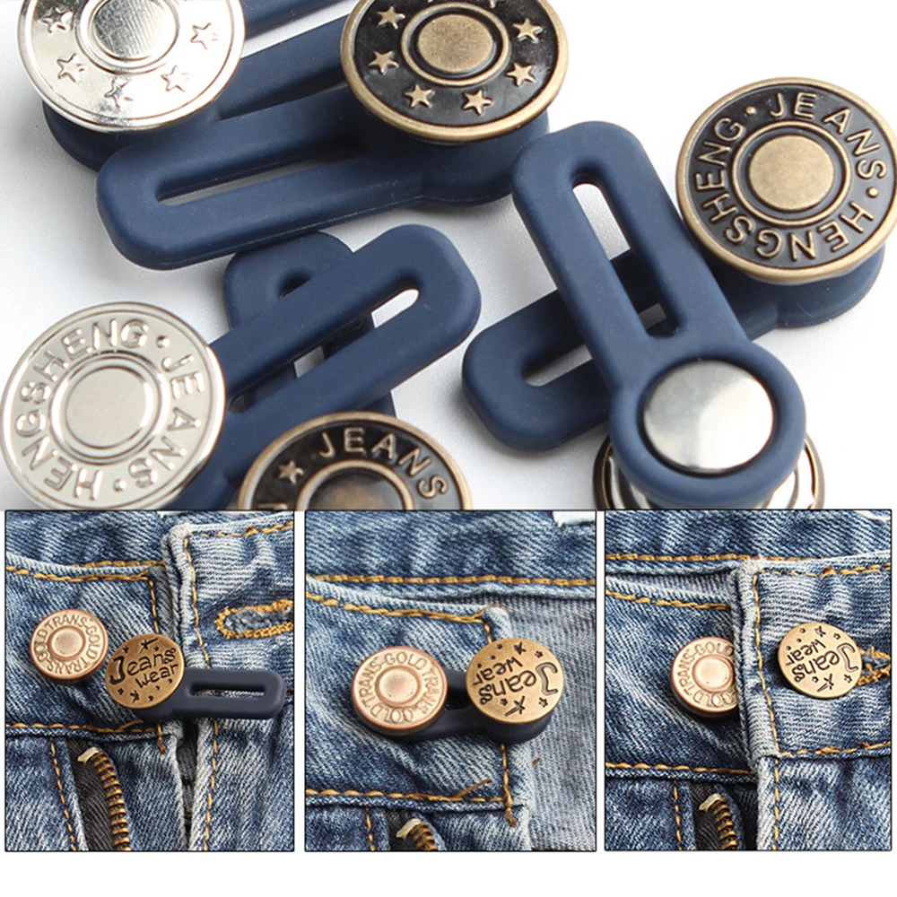 Unisex Retractable Buckles Metal Buttons Jeans Waist Extender Adjustable Disassembly Free Sewing Buttons for Clothing Jeans Pant